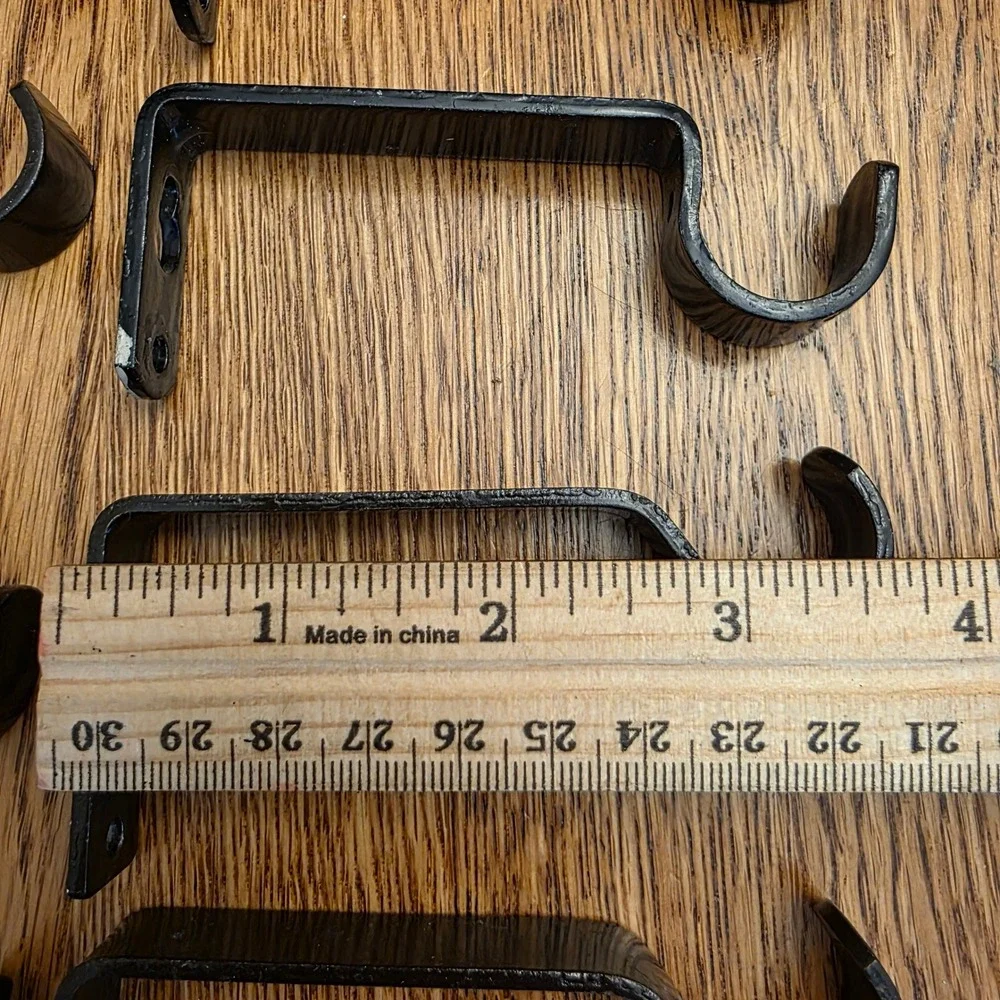 Set of 8 Black Metal Curtain Rod Brackets Wall Mount Heavy Duty 1 Inch Cup 3.5
